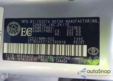2010 Toyota Matrix from USA, damaged, VIN 2T1KU4EE7AC390918